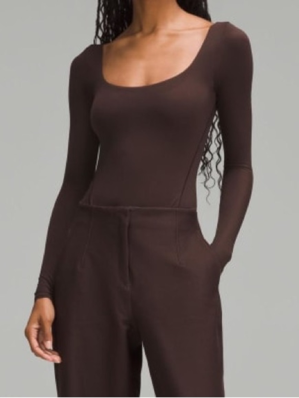 lululemon Nulu Square-Neck Wondermost Long-Sleeve Bodysuit brown Top Shirt